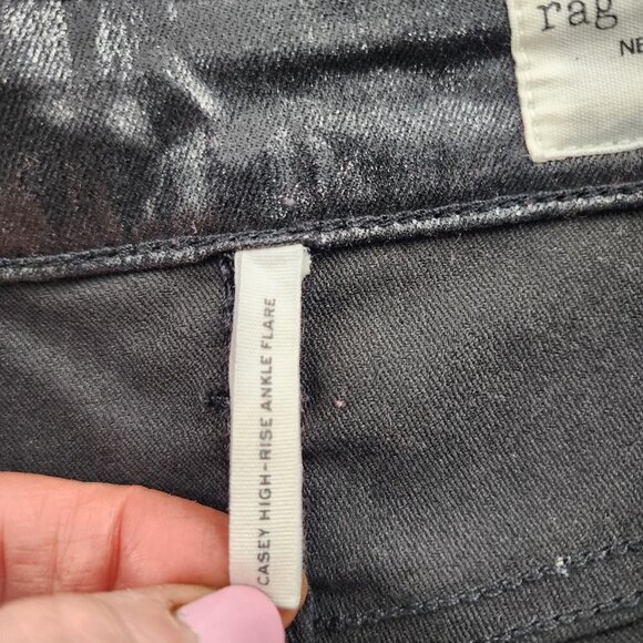 RAG & BONE Casey High-Rise Ankle Flare Coated Black Jeans WDD22F2917GBL - Picture 11 of 13